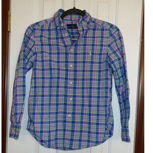 Ralph Lauren Plaid Button Down Shirt Long‎ Sleeve Cotton Blend Kids Size M